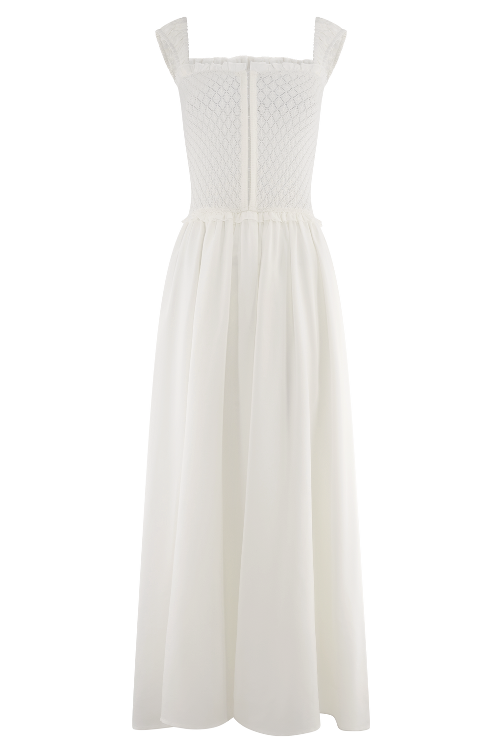 Pointelle Knit Midi Dress - White