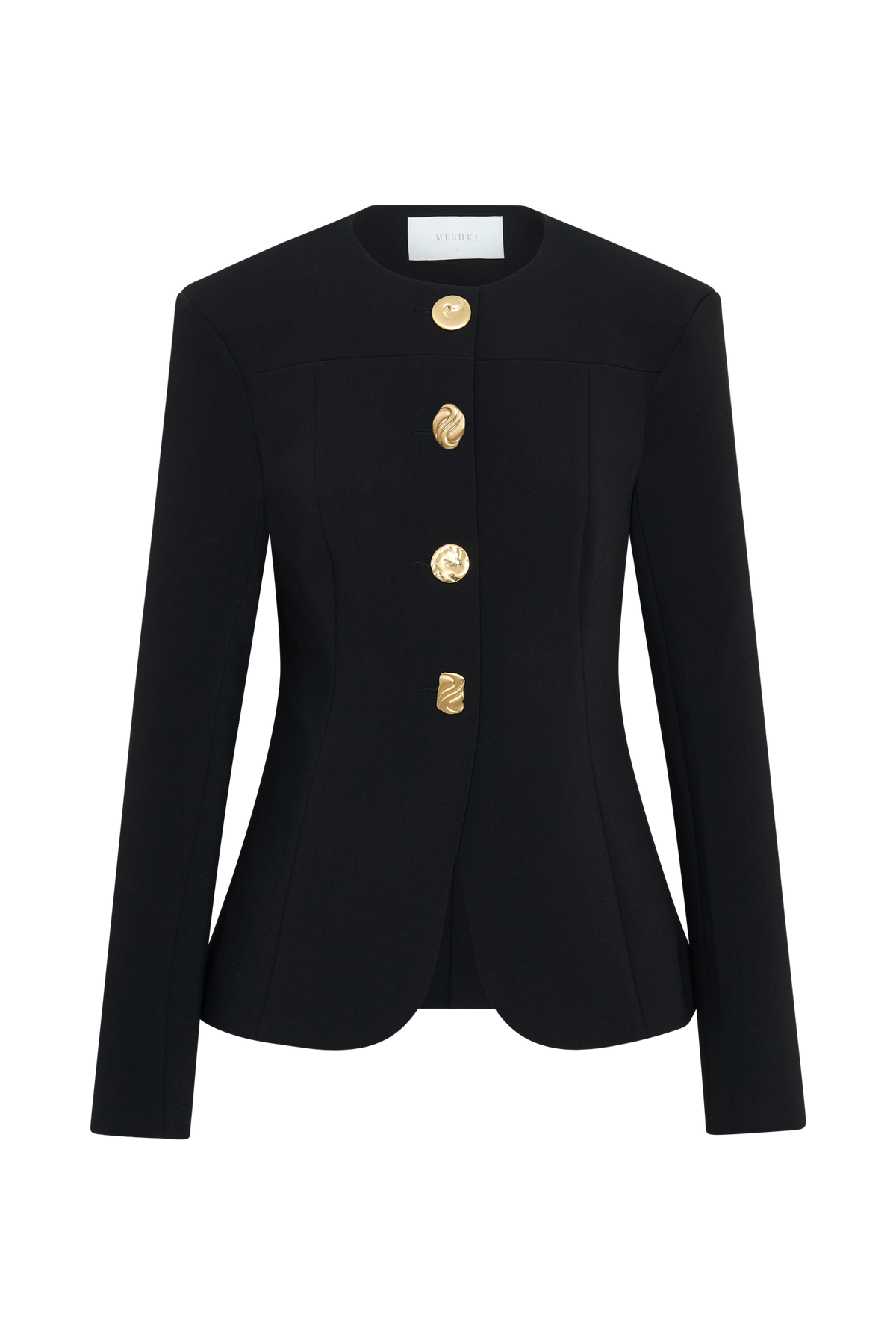 Mixed Button Blazer - Black
